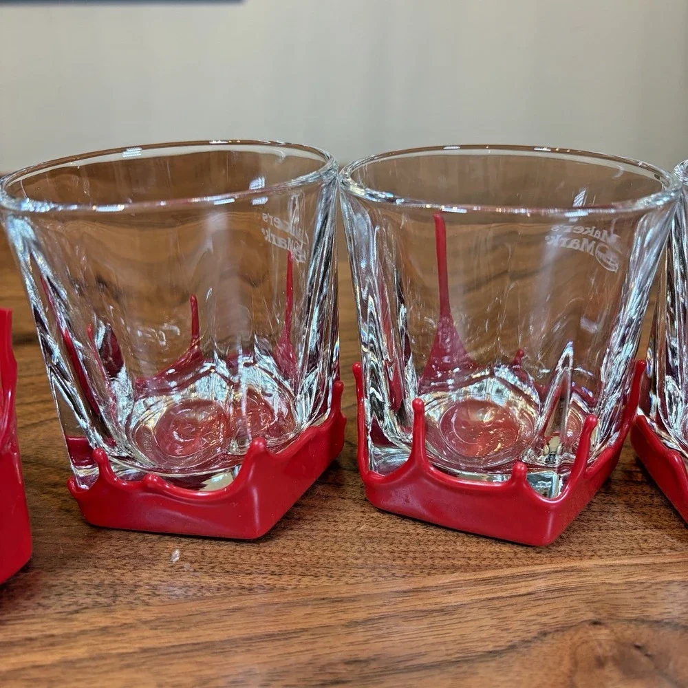 5 Maker's Mark Etched Dipped Red Wax Lowball Glasses Whiskey Barware